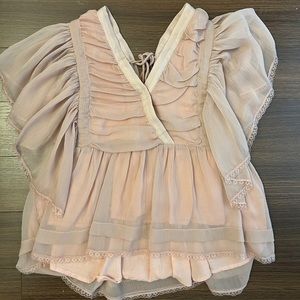 Pink like-new dressy shirt! Short sleeve, silky classy v-styled top. Worn once